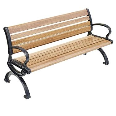 Imagem de TRGCJGH Banco de jardim para pátio, banco de parque de metal, bancos de jardim de alumínio, móveis ao ar livre para parque, gramado, varanda (150 cm/59 pol, cor de tronco)