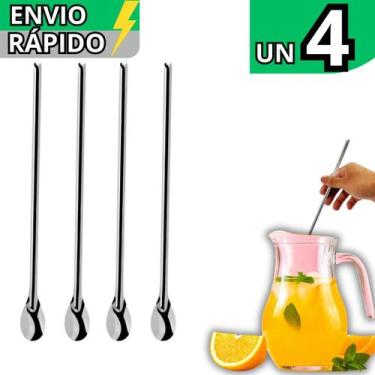 Imagem de Kit 4 Colher Para Suco Bailarina em Inox Barman Drinks Caipirinha Colh