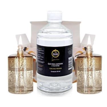 Imagem de Kit 2 Lamparinas Decorativa Sonhos Dourados+ 500Ml De Fluido - Velas b