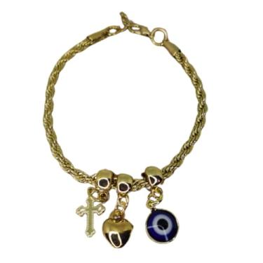 Imagem de Pulseira Tornozeleira Cordão Patuá Olho Grego Dourada