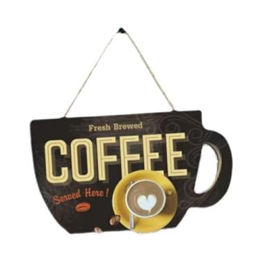 Imagem de IEUDNS Placa de porta em formato de xícara de café, estilo fazenda, 2D, rústica, em madeira, para pendurar na parede, ideal para sala de jantar, escritório, C