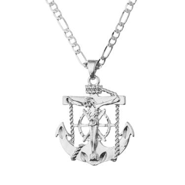 Imagem de SAELACY Colar com pingente de cruz e crucifixo de Jesus banhado a ouro branco 14K para mulheres e homens, pingente de santo padroeiro, joia religiosa, middle, Aço inoxidável, Sem Pedra Preciosa