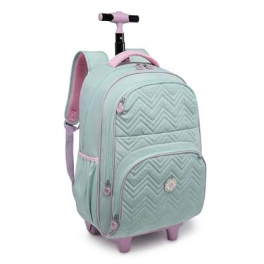 Imagem de Mochila Infantil Menina Kika Escolar Grande Rodinha Carrinho (Verde)