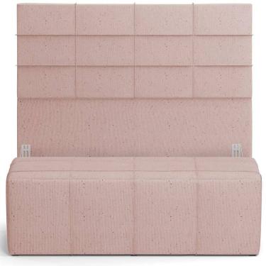 Imagem de Kit Cabeceira Cama Box Casal 140cm Com Calçadeira Roma W01 Linho Rosê - Lyam