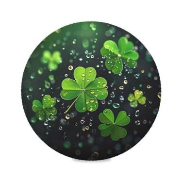 Imagem de Blueangle Jogo americano redondo trevo verde conjunto de 6 tapetes de mesa de poliéster, fácil de limpar, resistente ao calor, limpável, para mesa de jantar (21)