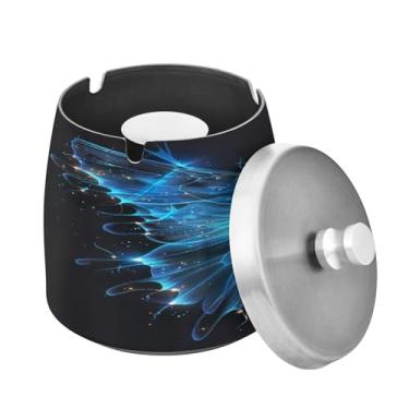 Imagem de Blueangle Cinzeiro de borboleta azul com tampa para cigarros, à prova de vento/chuva, aço inoxidável, sem fumaça, inodoro, cinzeiro para uso interno ou externo (258)