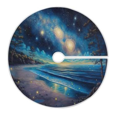 Imagem de Blueangle Linda saia de árvore de Natal com cenário de praia de 89,9 cm - poliéster macio e resistente a rugas, decoração de férias para festas de Natal, árvore festiva e decoração de casa (636)