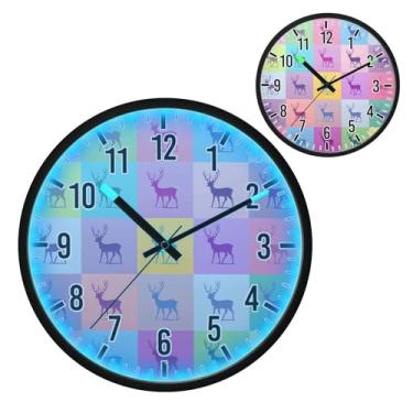 Imagem de Blueangle Relógio de parede LED que brilha no escuro e ativado por voz, design silencioso de silhuetas de rena de 30,5 cm, funciona a bateria para decoração de quarto e sala de estar (251)