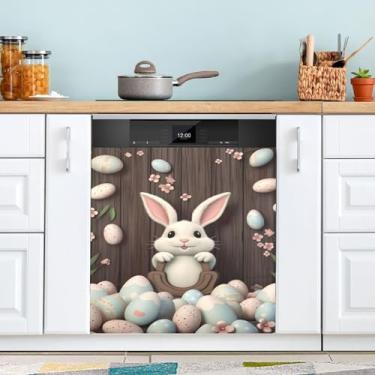 Imagem de ATTX Capa de ímã de lava-louças de coelho fofo de Páscoa, 58,4 cm C x 66 cm A, decoração da capa da máquina de lavar louça, decalques de armário doméstico e eletrodomésticos adesivos #166