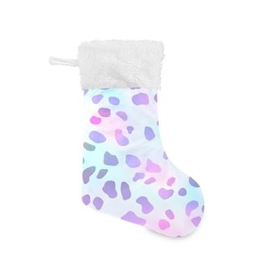 Imagem de GakkiGii Meia grande de Natal com estampa de vaca brilhante, decoração de Natal para pendurar na parede da árvore da lareira, 45 x 31 cm