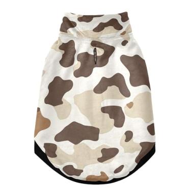 Imagem de SEHANY Casaco de cachorro marrom e branco com estampa de vaca para cães pequenos, superquente à prova de vento, jaqueta de inverno macia e aconchegante para clima de neve fria com coleira para animais