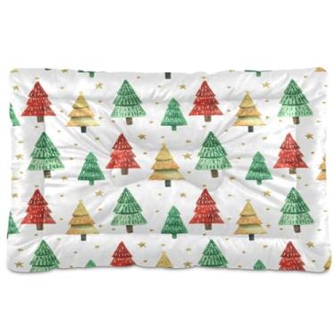 Imagem de SEHANY Cama de árvore de Natal em aquarela para cães e gatos com fundo antiderrapante, caixa de canil, colchão macio para animais de estimação, lavável para cães pequenos, médios e grandes, gatos, 61