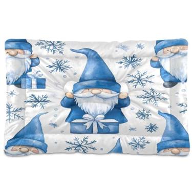 Imagem de Blueangle Gnomos aquarela flocos de neve ultra macia calmante cama para cães pequenos, cama retangular confortável para animais de estimação, 24 x 18 polegadas (740)