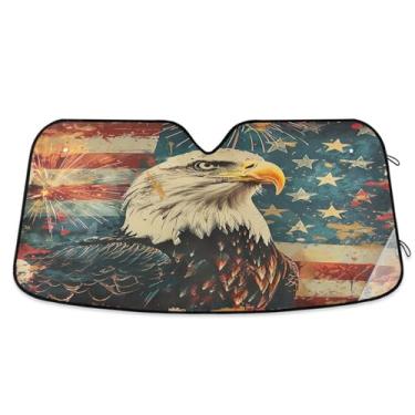 Imagem de ATTX Bandeira Bald Eagle Para-brisa Carro Para-brisas 144.8 cm x 80.0 cm Escudo Solar Universal com Proteção UV, Persiana de Janela Frontal Auto Dobrável para Sedans SUVs Caminhões #236