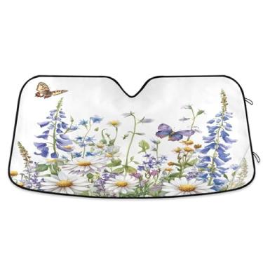 Imagem de ATTX Linda aquarela flores silvestres para-sol para para-brisas de carro 139.7 cm x 70.1 cm Protetor solar universal com proteção UV, persiana de janela frontal automática dobrável para caminhões