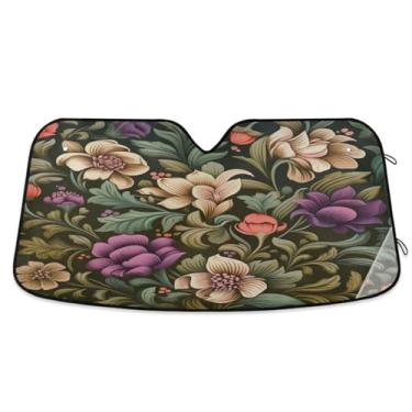 Imagem de ATTX Pára-brisas de carro de flores silvestres coloridas 139.7 cm x 70.1 cm Protetor solar universal com proteção UV, persiana de janela frontal automática dobrável para caminhões Sedans SUVs #392