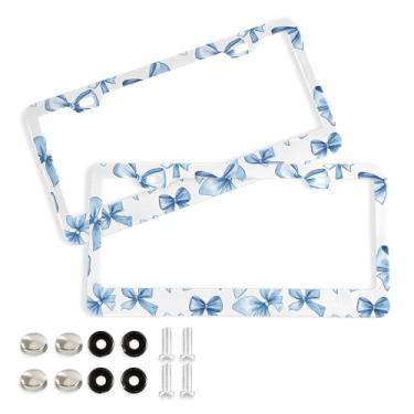 Imagem de SEHANY Lindas molduras de placa de licença de arco azul roxo, capas de moldura de alumínio à prova de ferrugem com orifícios elípticos e parafusos serve para veículos padrão dos EUA tamanho acessórios