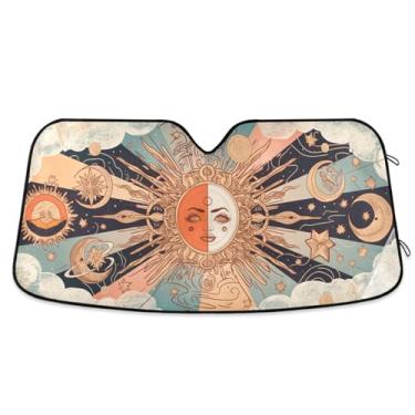 Imagem de ATTX Para-brisa de carro sol e lua 134.6 cm x 59.7 cm escudo solar universal com proteção UV, persiana de janela frontal automática dobrável para caminhões Sedans SUVs #270