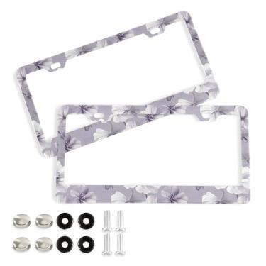 Imagem de SEHANY Molduras de placa de licença de flores florais coloridas, capas de moldura de placa de carro de alumínio à prova de ferrugem com orifícios elípticos e parafusos serve para veículos padrão dos