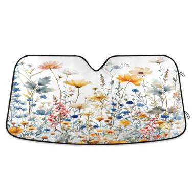 Imagem de ATTX Protetor solar universal para para-brisas de carro com flor de erva 134,6 cm x 59,7 cm com proteção UV, persiana frontal automática dobrável para caminhões Sedans SUVs #598