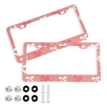 Imagem de SEHANY Lindas molduras de placa de licença de arco rosa, capas de moldura de alumínio à prova de ferrugem com orifícios elípticos e parafusos, serve para acessórios de carro de tamanho padrão de