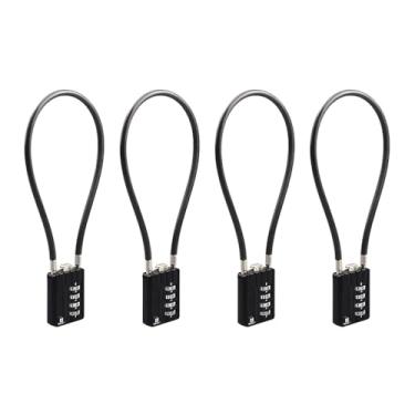 Imagem de RESET -201 (pacote com 4) Cadeado de combinação de 4 dígitos com cabo flexível de 30 cm, trava longa, trava de cabo para lixeira, armário, bagagem, mala, arma, pistolas, capacete, 5 mm de diâmetro