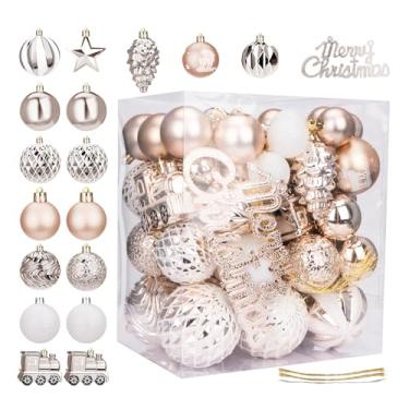 Imagem de Decorações de árvore de Natal, conjunto de 65 peças de enfeites de bola de Natal à prova de estilhaçamento de plástico transparente, enfeites de Natal champanhe para decoração de árvore de Natal