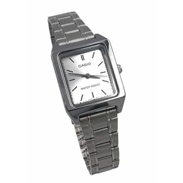 Imagem de Casio LTP-V007D-7E Relógio feminino retangular de aço inoxidável com mostrador prateado
