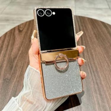 Imagem de Capa de celular com anel da Deusa para Samsung Galaxy Z Flip 7 6 5 4 3 Zflip7fe Zflip6 5g - Conjunto de luxo (para Galaxy Z Flip 5/Prata)