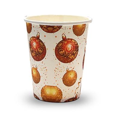 Imagem de Copo Descartável Natalino 270ml Papel Com 10 Unidades Para Festas Bolas De Natal