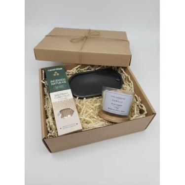 Imagem de Kit Presente Relaxamento com Vela Aromática Vanilla 100g, Incensos Naturais Baunilha com Coco e porta incenso