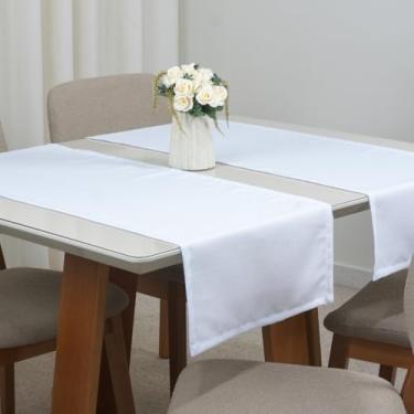 Imagem de Caminho de Mesa Oxford Maquinetado, 130x40cm, Tecido Poliéster 100%, com Bainha, Corredor de Mesa Decorativo, Resistente e Lavável (Branco)