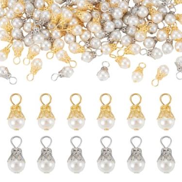 Imagem de 100 peças pendentes pendentes redondos imitação pérola acrílica chamrs com achados de ferro para pulseira faça você mesmo, colar, brinco, artesanato, joias, suprimentos