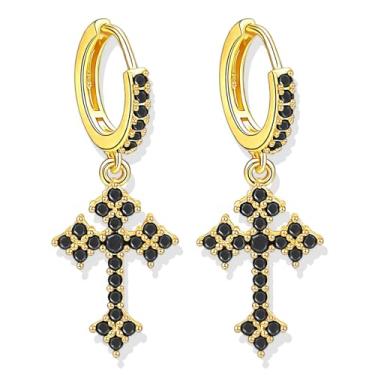 Imagem de Brincos góticos para mulheres e homens grunge emo Y2k brincos de cruz pingente strass gótico punk pequeno brinco de argola brinco de argola Halloween Natal presentes, Middle, Cobre, Sem pedra preciosa