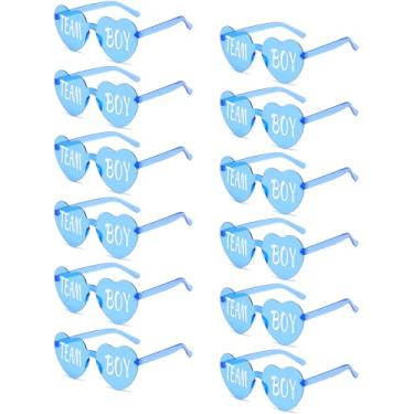 Imagem de 12 peças de óculos de sol reveladores de gênero azul rosa em forma de coração decoração de equipe menina/menino para festa de chá de bebê, Azul, Medium