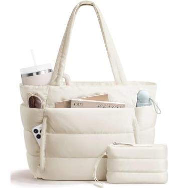 Imagem de Bolsa de ombro acolchoada para professores e enfermeiras para escola, viagem, academia, Creme, Large