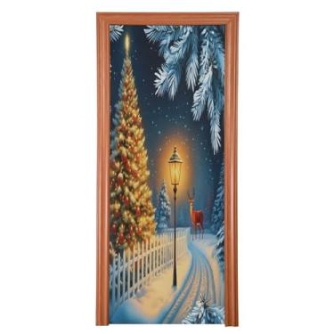 Imagem de Qilmy Decoração de porta de árvore de Natal 91 x 248 cm tecido grande decoração de festa de feriado sinal para porta da frente varanda decoração externa janela parede 338