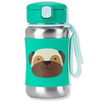 Imagem de Garrafa Infantil Aco Inoxidavel Com Canudo Skip Hop Zoo Cachorro Pug Pop Up Capa Silicone 350ml Multicolorida
