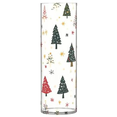 Imagem de CEBUGI Vaso cilíndrico de árvores de Natal, flocos de neve, 10 x 30 cm, vaso cilíndrico para flores, vaso transparente inquebrável para festa de casamento, decoração de casa
