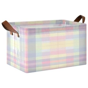 Imagem de CEBUGI Tabuleiro de xadrez colorido grande à prova d'água dobrável caixa de armazenamento de tecido de lona aberta caixa de cubo com moldura de ferro