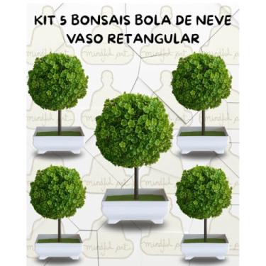 Imagem de Genérico, Kit 5 Plantas Artificiais Bonsais Modelo Bola de Neve Vaso Retangular Decoração Sofisticadas