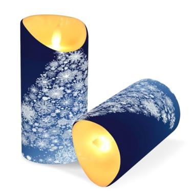 Imagem de ATTX Pacote com 2 velas sem chama, flocos de neve, árvore de Natal, 7,6 x 9,9 cm, com controle remoto e temporizador para casa, casamento, decoração de acampamento #437