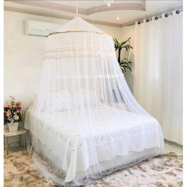 Imagem de Mosquiteiro Gigante para Cama Casal/Queen/King com Elástico, Renda, Proteção Total Contra Mosquitos(Branco)