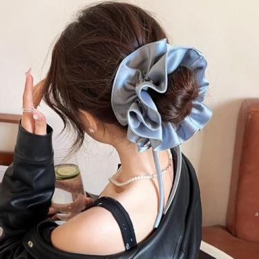 Imagem de 1 PÇ Faixa de cabelo com laço longo elástico doce scrunchies flores faixa de cabelo amarrado corda de cabeça feminina rabo de cavalo acessórios de cabelo, 13 cm (azul)