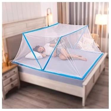 Imagem de Rede Mosquiteira Dobrável para Cama Casal | Proteção Contra Mosquitos e Uso Portátil(Azul)
