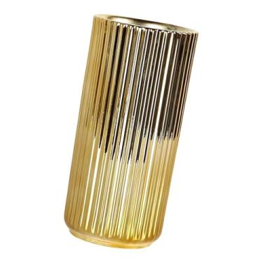 Imagem de Generic Vaso de cerâmica dourada para flores, arranjo floral, suporte cilíndrico para plantas para mesa lateral, 11cmx24cm