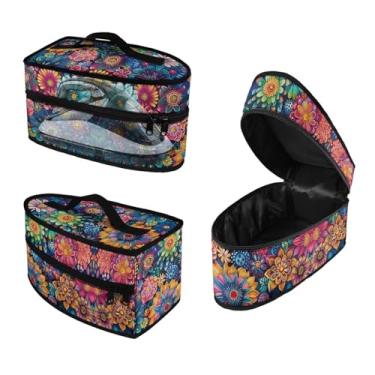 Imagem de Jnoscergon Bolsa de armazenamento portátil de ferro estampada com flores, mini bolsa de ferro, organizador de viagem com alça de transporte fácil, à prova de poeira e à prova d'água