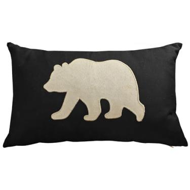 Imagem de millianess Capas de almofada lombar 30,5 x 50,8 cm Urso decorativo algodão linho manta cintura lombar capas de almofadas bordadas para sofá sofá quarto (preto)