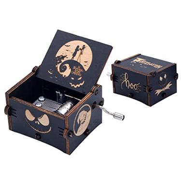 Imagem de Ddjbdb Caixa de música de madeira com manivela gravada, caixa musical para presente para Dia dos Namorados, Natal, aniversário, Dia de Ação de Graças, preta