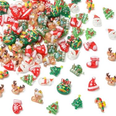 Imagem de KitBeads 100 peças aleatórias cabochão de Natal árvore de Natal chapéu luva boneco de neve pingentes de unhas para arte de unhas DIY acessórios de decoração